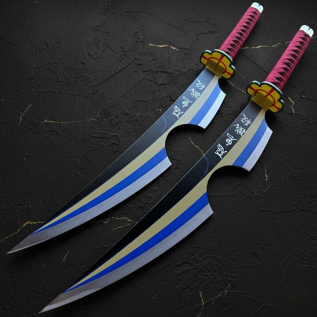 Tengen Uzui Nichirin Swords Proplica Demon Slayer 2PC Twin Steel Blade Set - 4