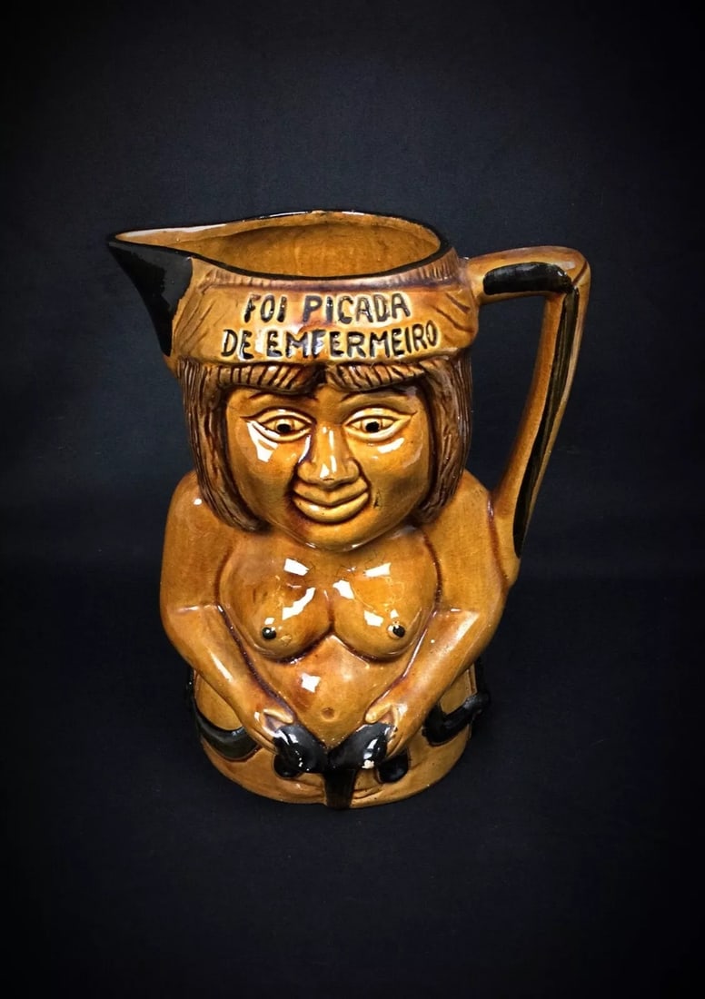 Charming Enameled and Crackled Terracotta Pitcher Depicting a Woman - 2