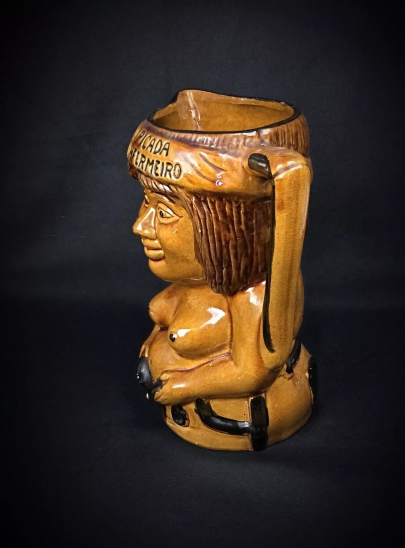 Charming Enameled and Crackled Terracotta Pitcher Depicting a Woman - 4