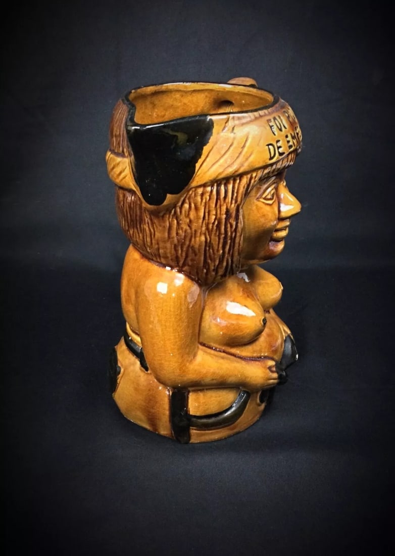 Charming Enameled and Crackled Terracotta Pitcher Depicting a Woman - 5