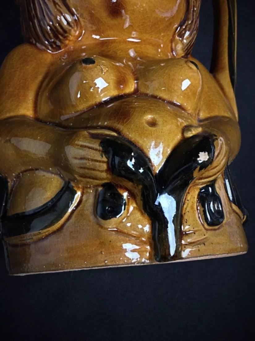 Charming Enameled and Crackled Terracotta Pitcher Depicting a Woman - 7