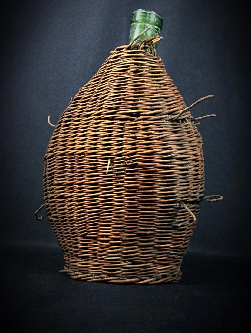 Vintage 20th-Century Demijohn Bottle with Wicker Cover – No Cork - 8