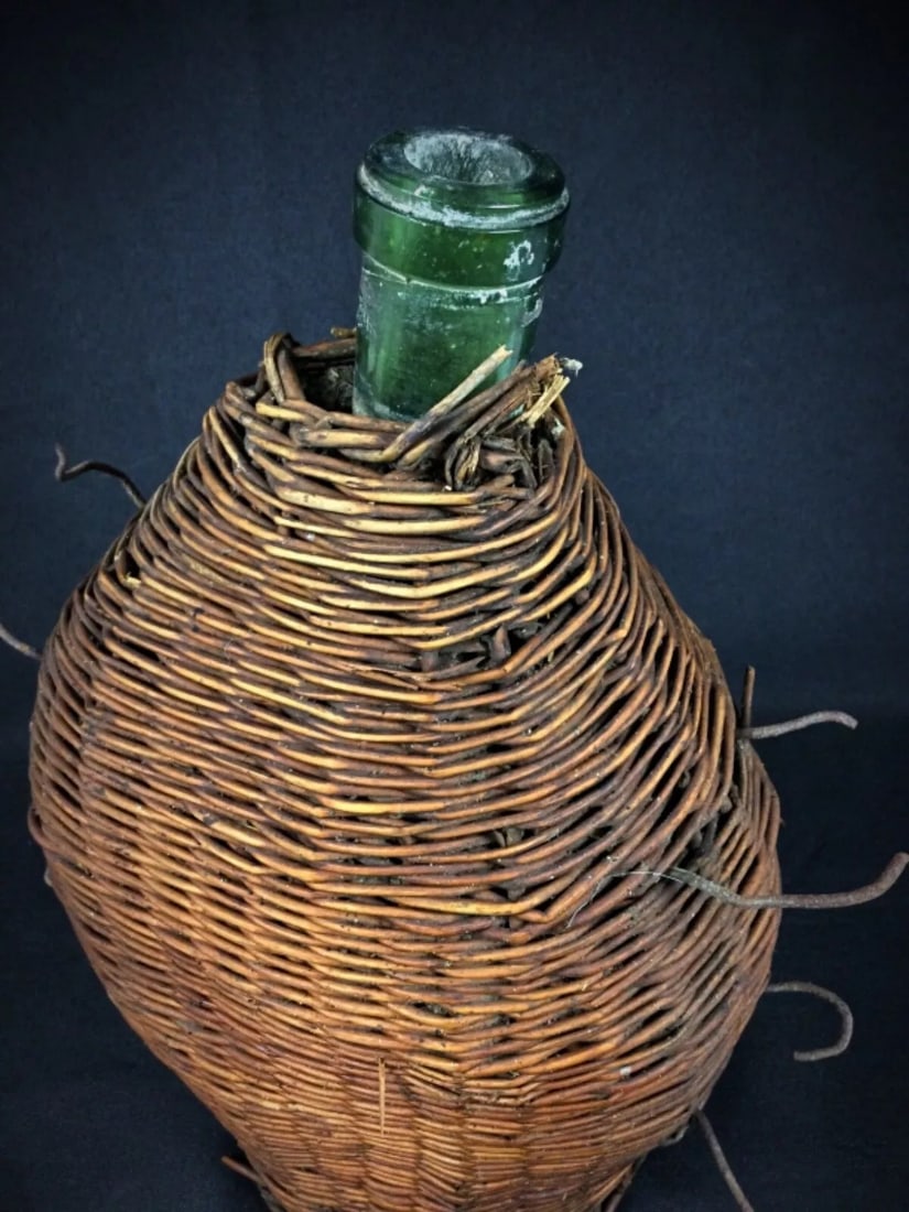 Vintage 20th-Century Demijohn Bottle with Wicker Cover – No Cork - 9
