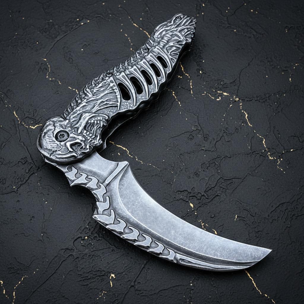 Grim Reaper Skull Spring Assist Pocket Knife 8.25 Inch Tactical Stonewash - 4