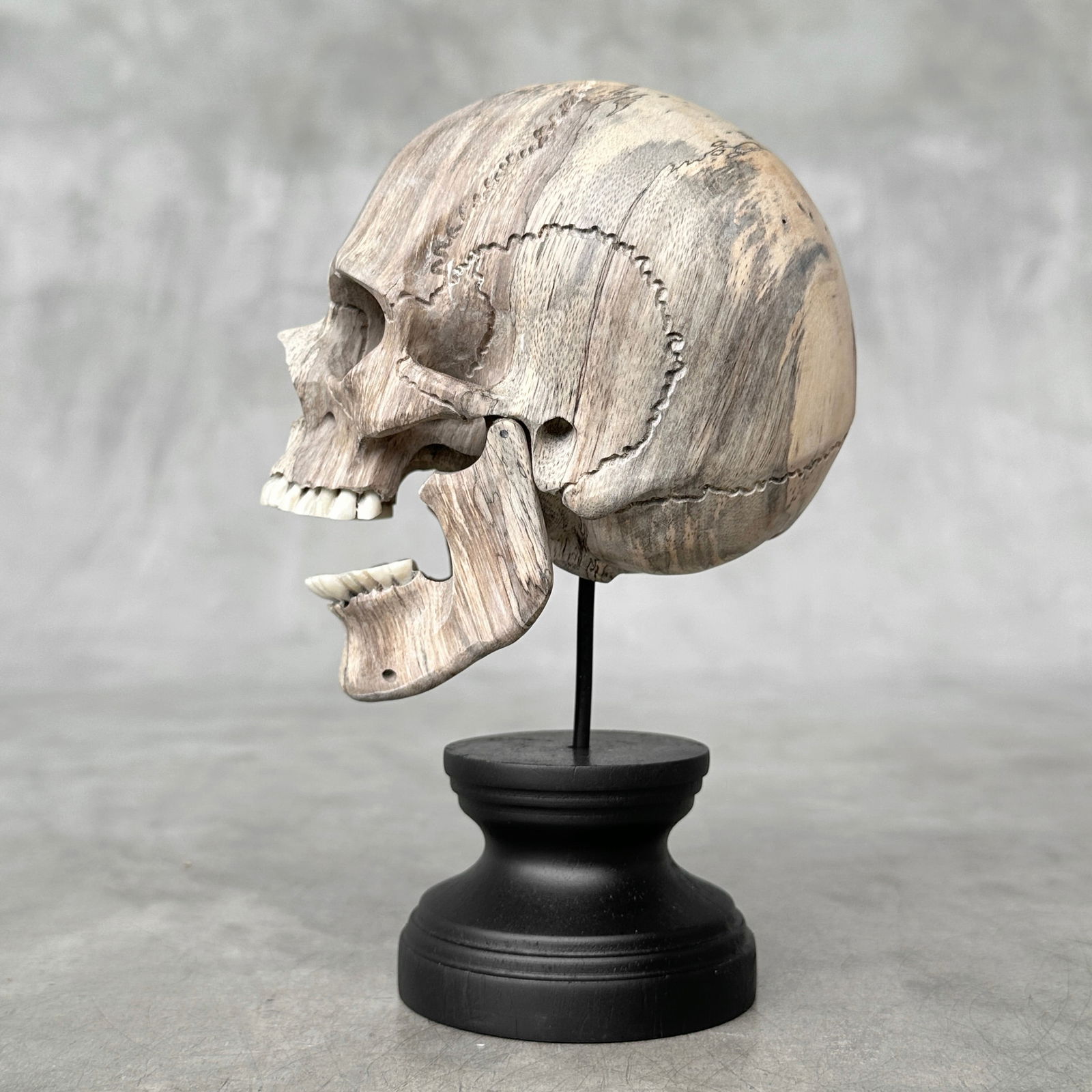 Wonderful human skull with a beautiful grain on a custom stand - 6