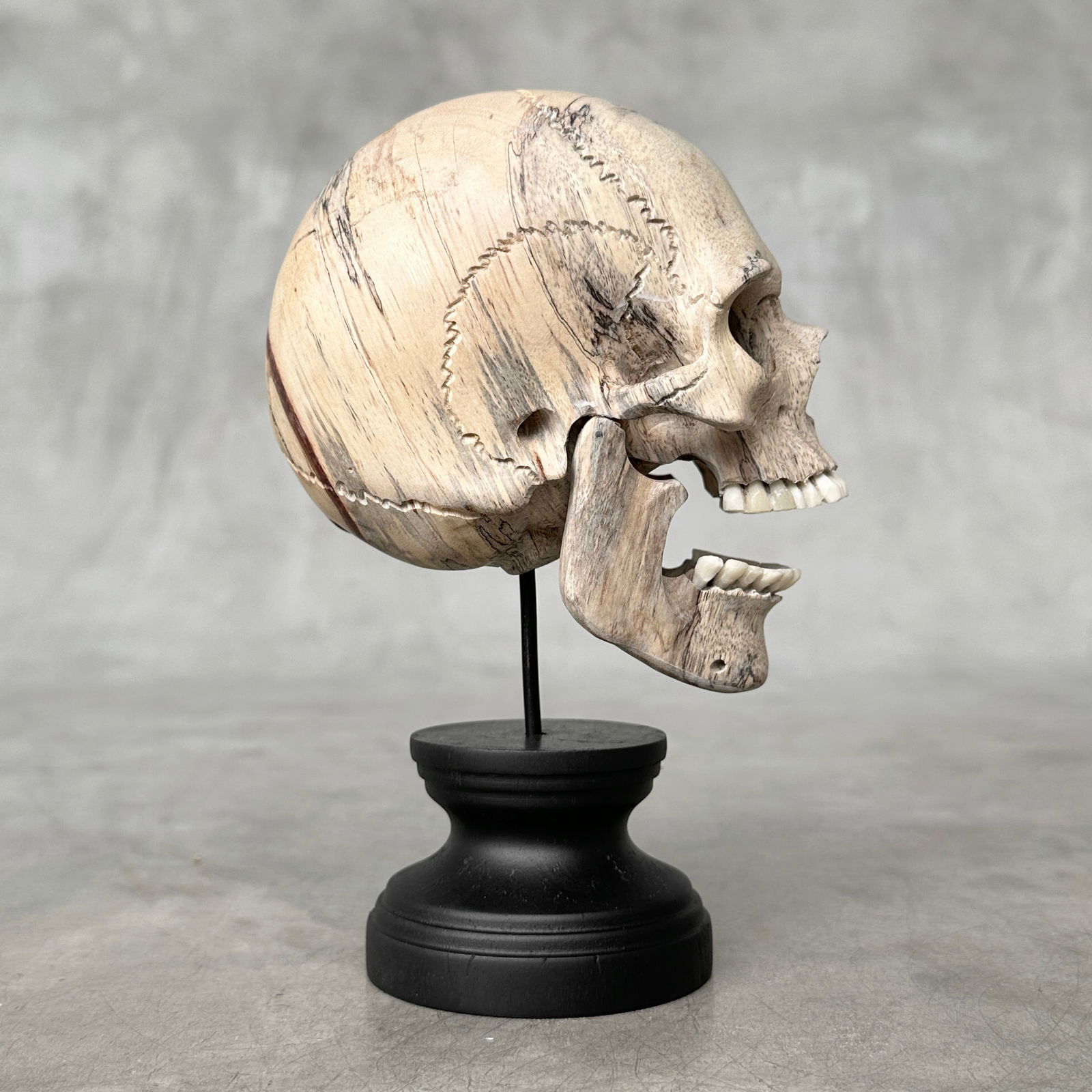Wonderful human skull with a beautiful grain on a custom stand - 7