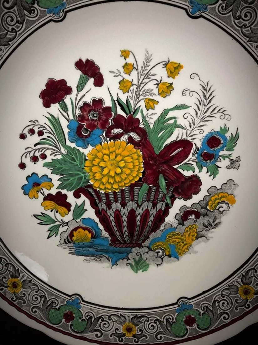 Large Vintage Handcrafted Floral Faience Plate by Boch Holland - 4