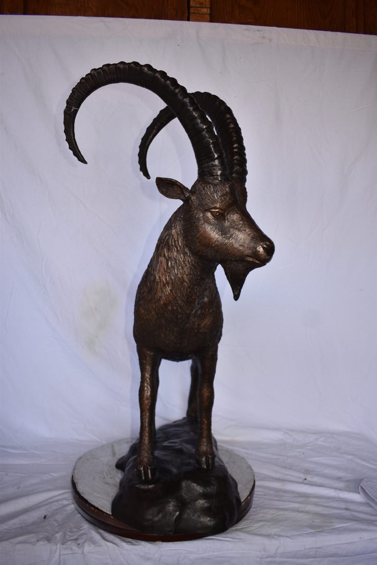 Standing Lifesize Mountain Goat Bronze Statue - Size: 22"L x 36"W x 48"H. - 12