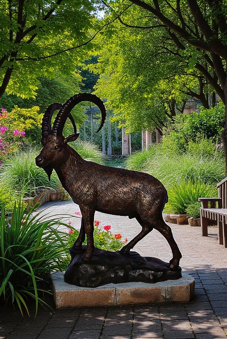 Standing Lifesize Mountain Goat Bronze Statue - Size: 22"L x 36"W x 48"H. - 2