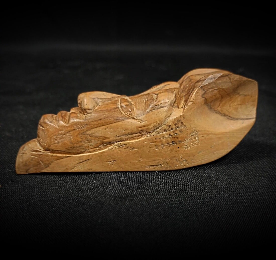 Antique Guatemalan Hand-Carved Wooden Mask Sculpture with Original Label - 3