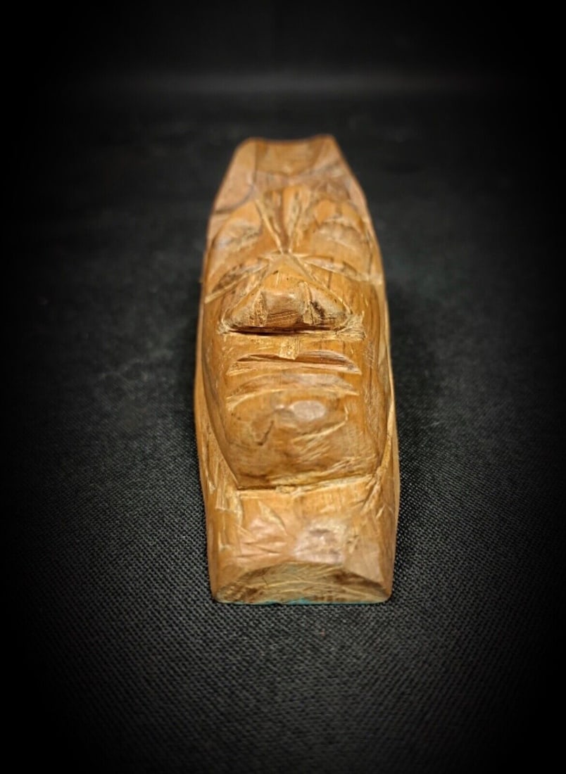 Antique Guatemalan Hand-Carved Wooden Mask Sculpture with Original Label - 5