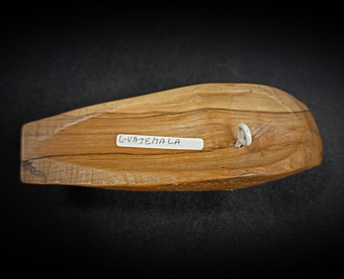 Antique Guatemalan Hand-Carved Wooden Mask Sculpture with Original Label - 7