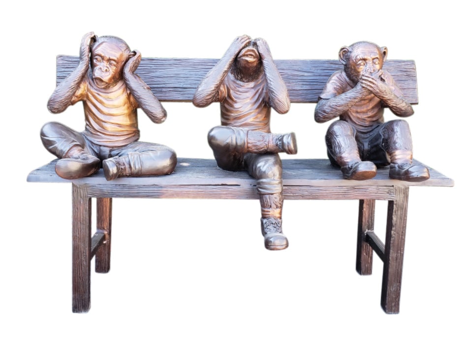 Three Wise Monkeys on a Bench two tones bronze - Size: 45"L x 19"W x 30"H: Title:Three Wise Monkeys on a Bench two tones bronze - Size: 45"L x 19"W x 30"H Description:The two tones bronze statue of three wise monkeys on Bench was cast by the traditional, Lost Wax Bronze Cast