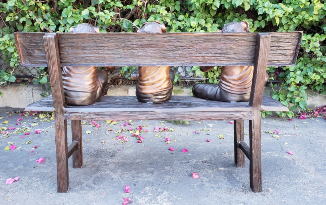 Three Wise Monkeys on a Bench two tones bronze - Size: 45"L x 19"W x 30"H - 4