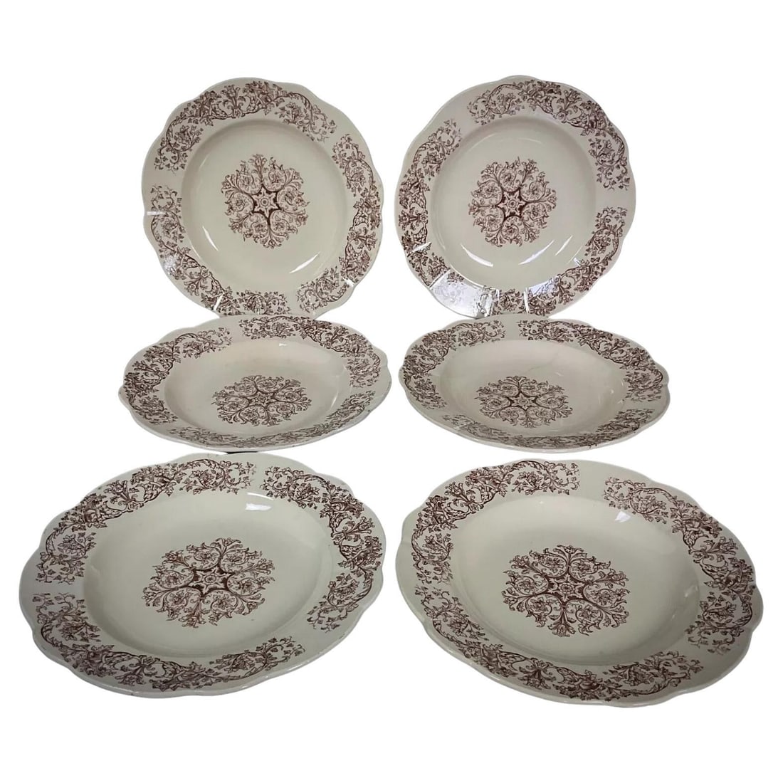 Antique 19th Century Set of 6 Longchamp Bella Pattern Deep Plates: Title:Antique 19th Century Set of 6 Longchamp Bella Pattern Deep Plates Origin:FranceDimension:Height: 1.38 in (3.5 cm)Diameter: 11.42 in (29 cm)Materials:IronstoneYear:19th CenturyDescription:This