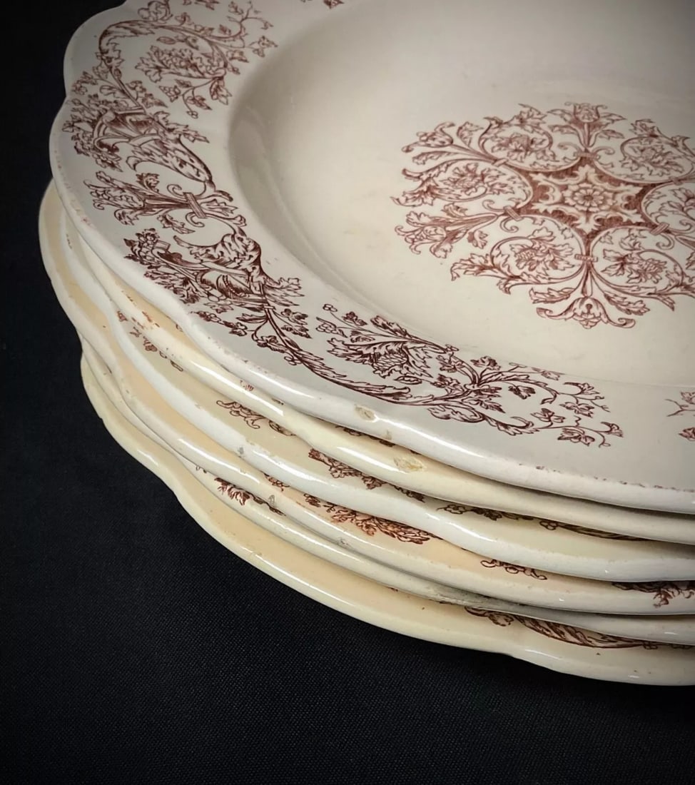 Antique 19th Century Set of 6 Longchamp Bella Pattern Deep Plates - 5