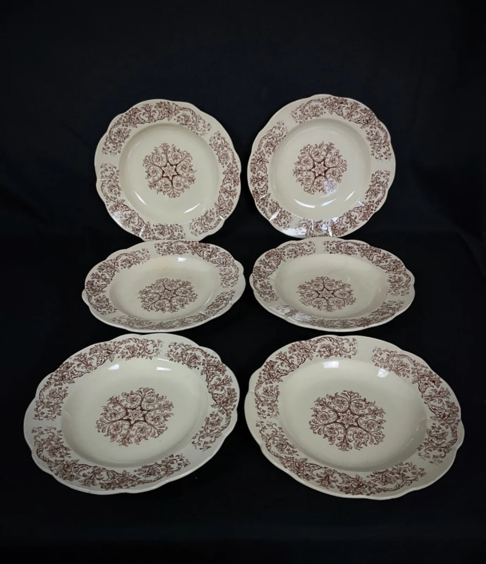 Antique 19th Century Set of 6 Longchamp Bella Pattern Deep Plates - 6