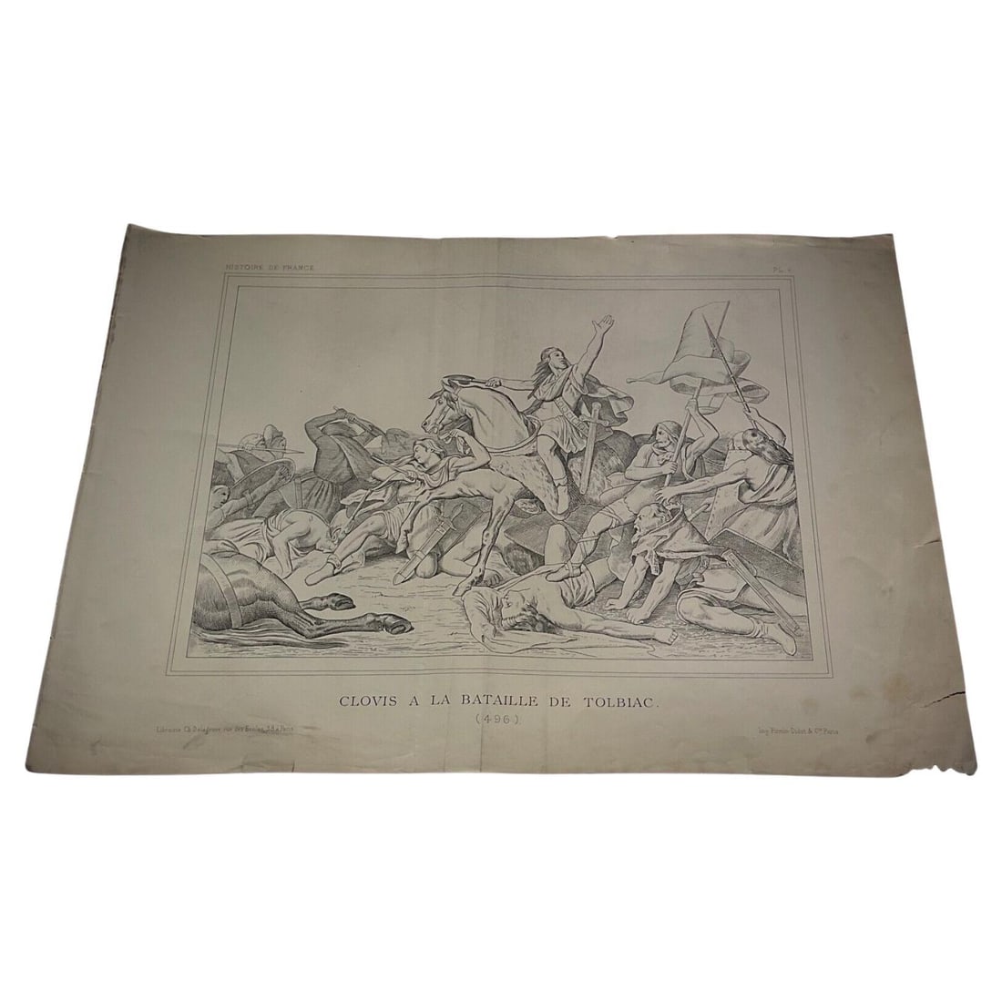 Late 19th-Century French Engraving, "Clovis at the Battle of Tolbiac": Title:Late 19th-Century French Engraving, "Clovis at the Battle of Tolbiac" Origin:FranceDimension:Height: 20.48 in (52 cm)Width: 15.36 in (39 cm)Depth: 0.2 in (5 mm)Materials:PaperYear:Late 19th