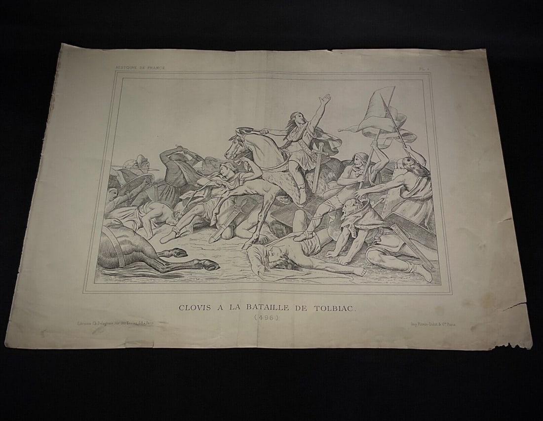 Late 19th-Century French Engraving, "Clovis at the Battle of Tolbiac" - 2