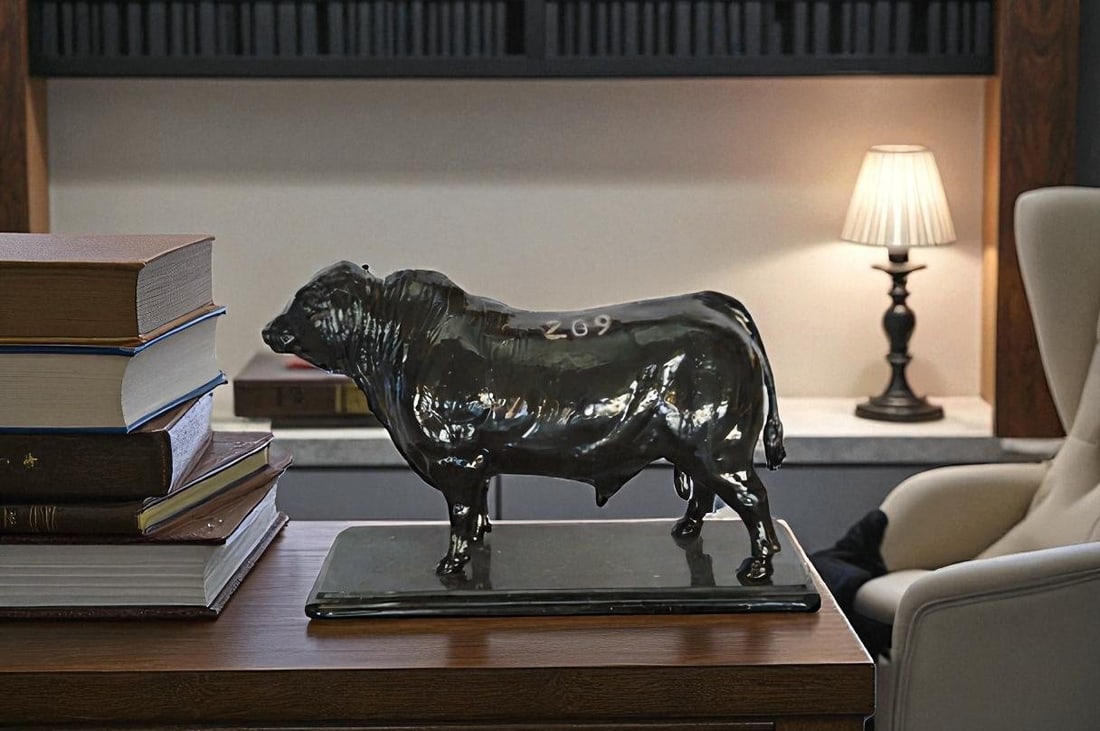 Bull Standing on a Marble base Bronze Statue - Size: 19"L x 8"W x 13"H. - 2