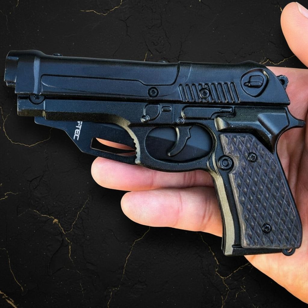 Black Pistol Style Folding Pocket Knife 8 Inch Spring Assisted Serrated Blade Holster - 3