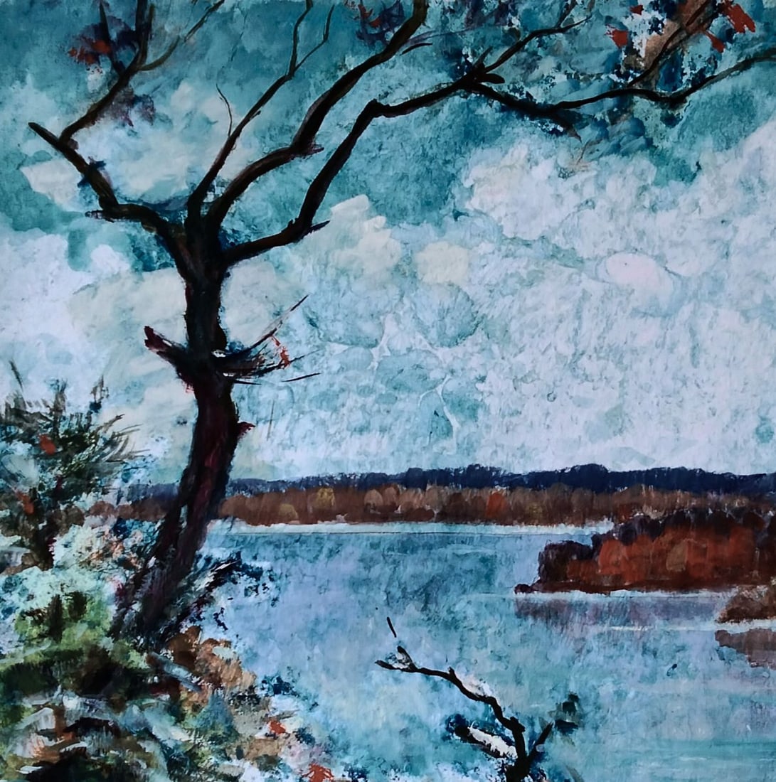 Oil painting River winding through walking field Vitaly Duhnevich - 2