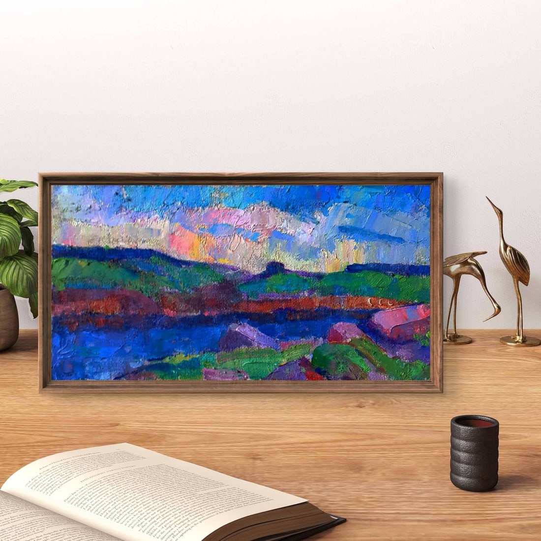 Oil painting River and sunset over the meadows Pavel Dobrev - 2