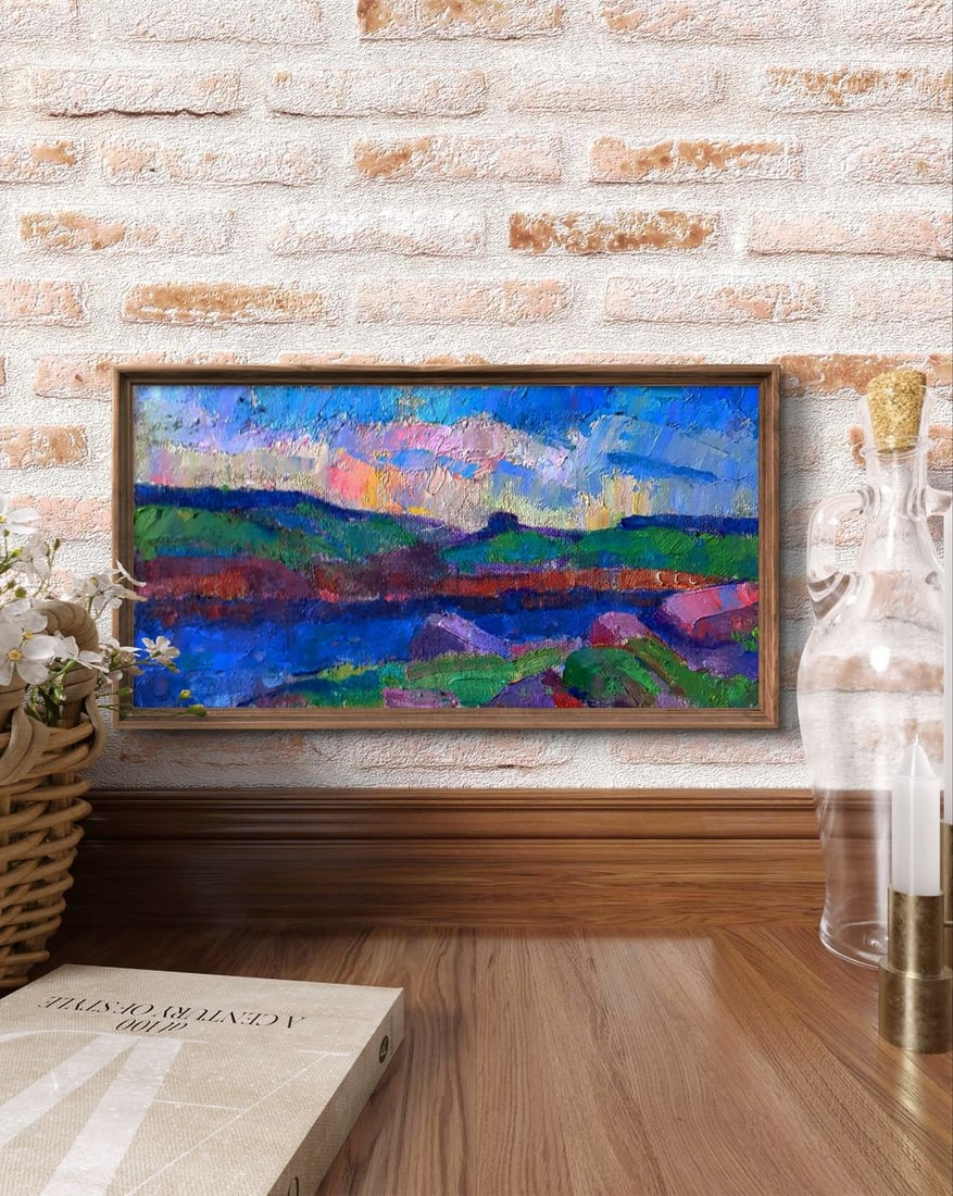 Oil painting River and sunset over the meadows Pavel Dobrev - 3