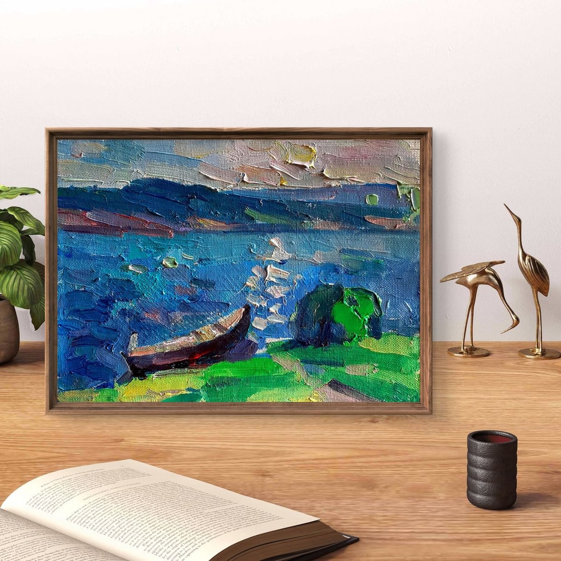 Oil painting A lonely boat on the river bank Pavel Dobrev - 2