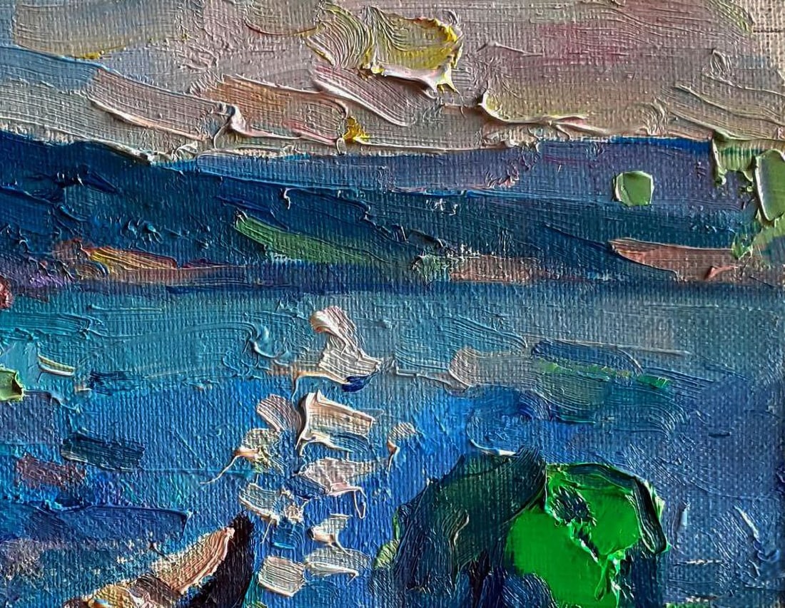 Oil painting A lonely boat on the river bank Pavel Dobrev - 5