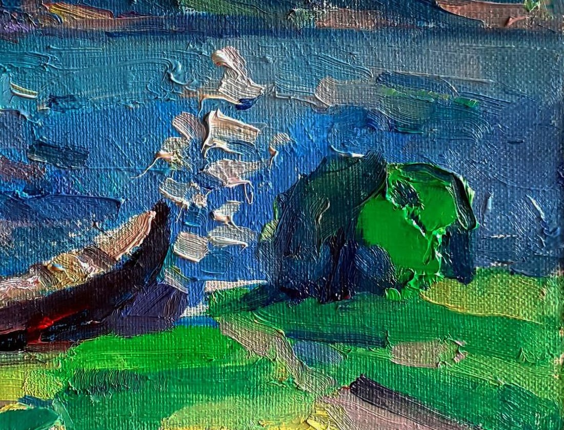 Oil painting A lonely boat on the river bank Pavel Dobrev - 7