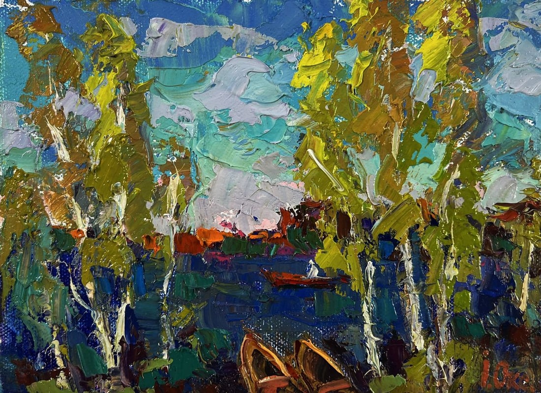 Oil painting The first leaves reflected in the water Oksana Ivanyuk - 3