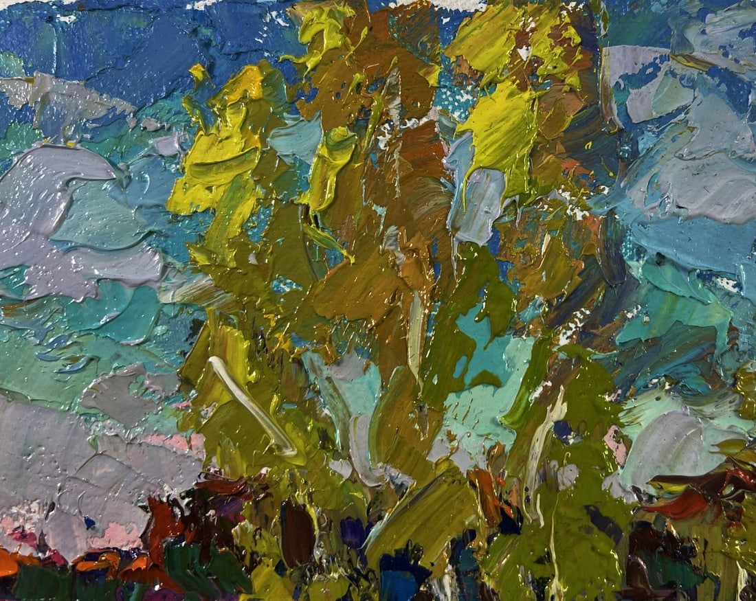 Oil painting The first leaves reflected in the water Oksana Ivanyuk - 4