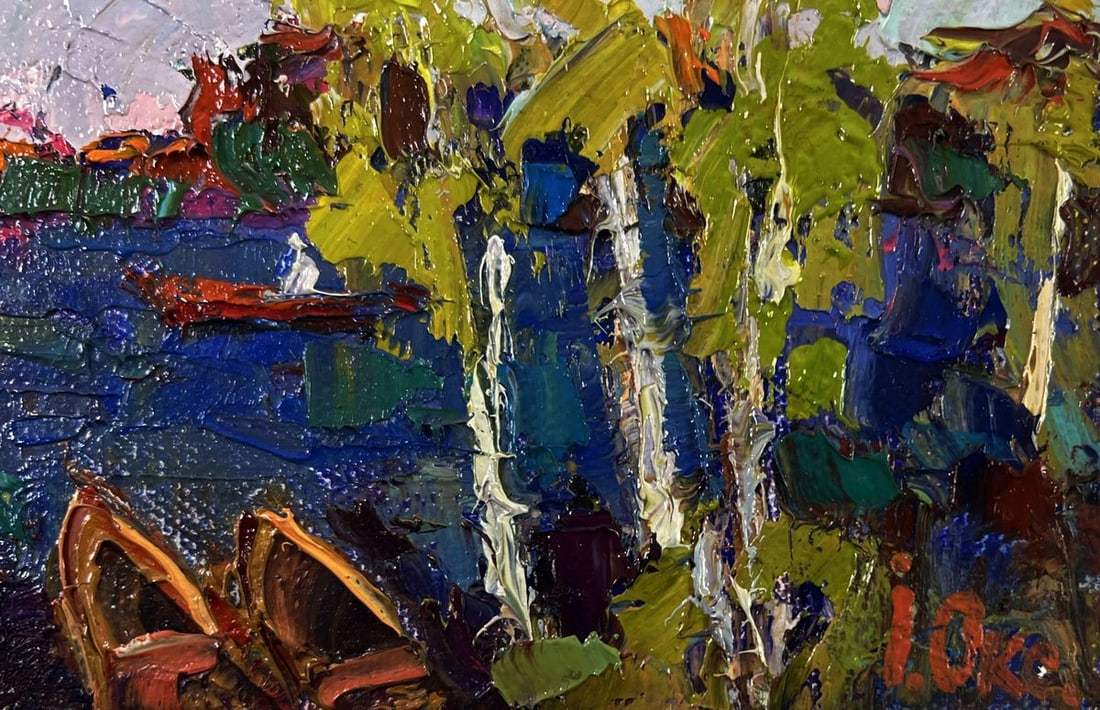 Oil painting The first leaves reflected in the water Oksana Ivanyuk - 5