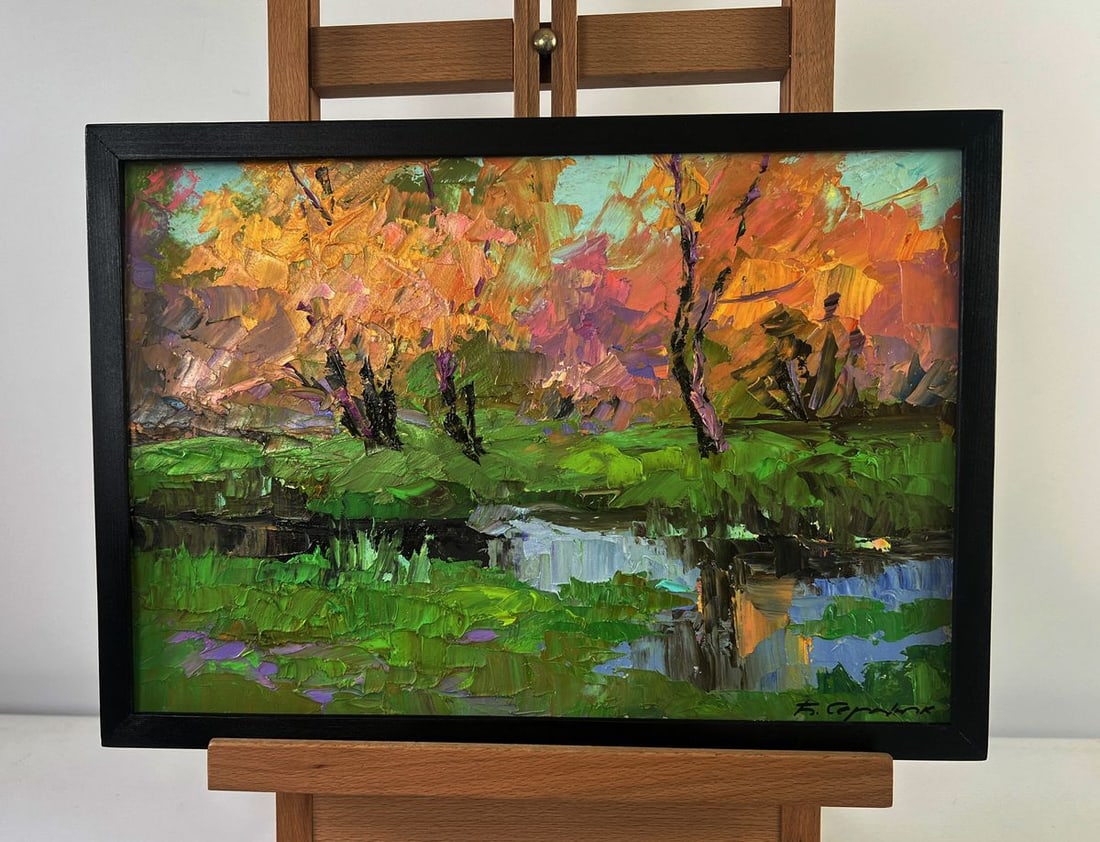 Oil painting Quiet autumn in the sun's rays boris Serdyuk: NoAAA5435 The Oil painting on Cardboard titled "Quiet autumn in the sun's rays" captures a moment of serene beauty where nature, bathed in golden light, reveals its most tender and poetic side. The