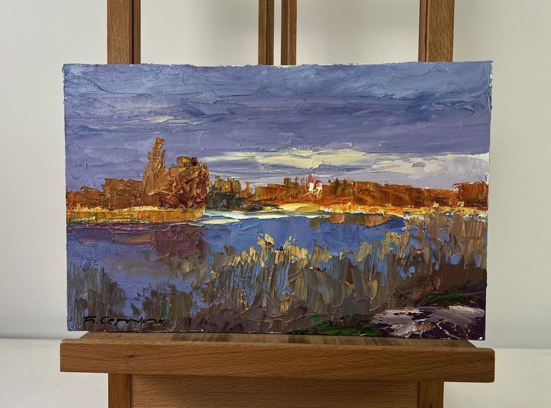 Oil painting Silent cover gently covering the earth Boris Serdyuk: NoAAA5449 The Oil painting on Cardboard titled "Silent cover gently covering the earth" evokes a deeply atmospheric and poetic vision of the natural world caught in a delicate, fleeting moment of