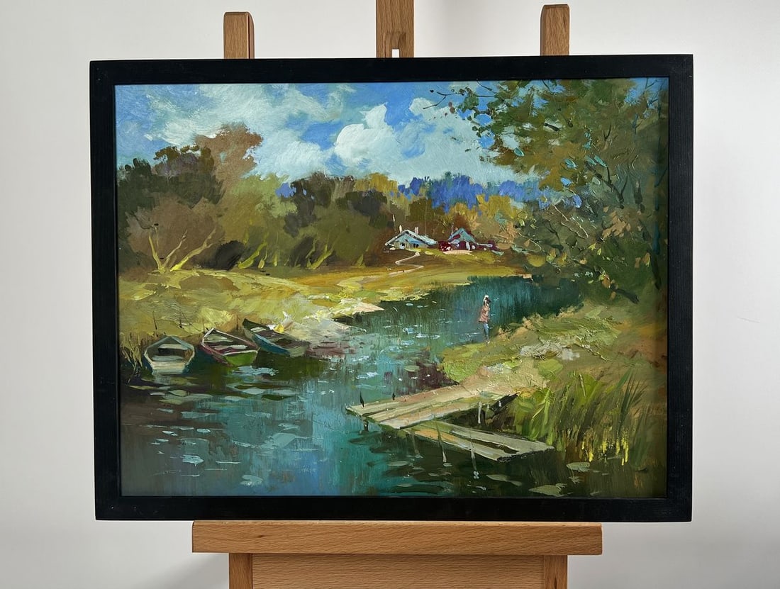 Oil painting Summer day in the outback Yuriy Suprunchuk: NoAAA4217 The oil painting "Summer Day in the Outback" radiates warmth, tranquility, and the timeless beauty of rural life. Through expressive brushstrokes and a rich yet harmonious color palette,