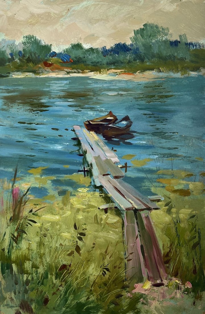 Oil painting Boats at rest by the river Yuriy Suprunchuk - 3