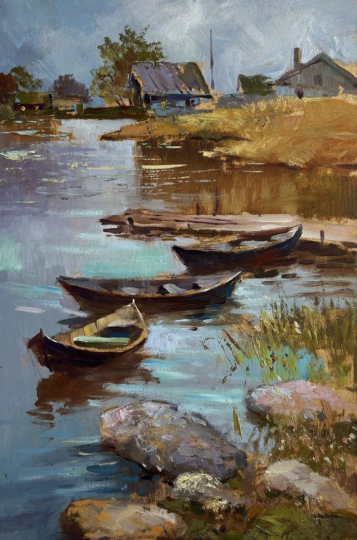 Oil painting There is a boat port in the village Yuriy Suprunchuk - 3