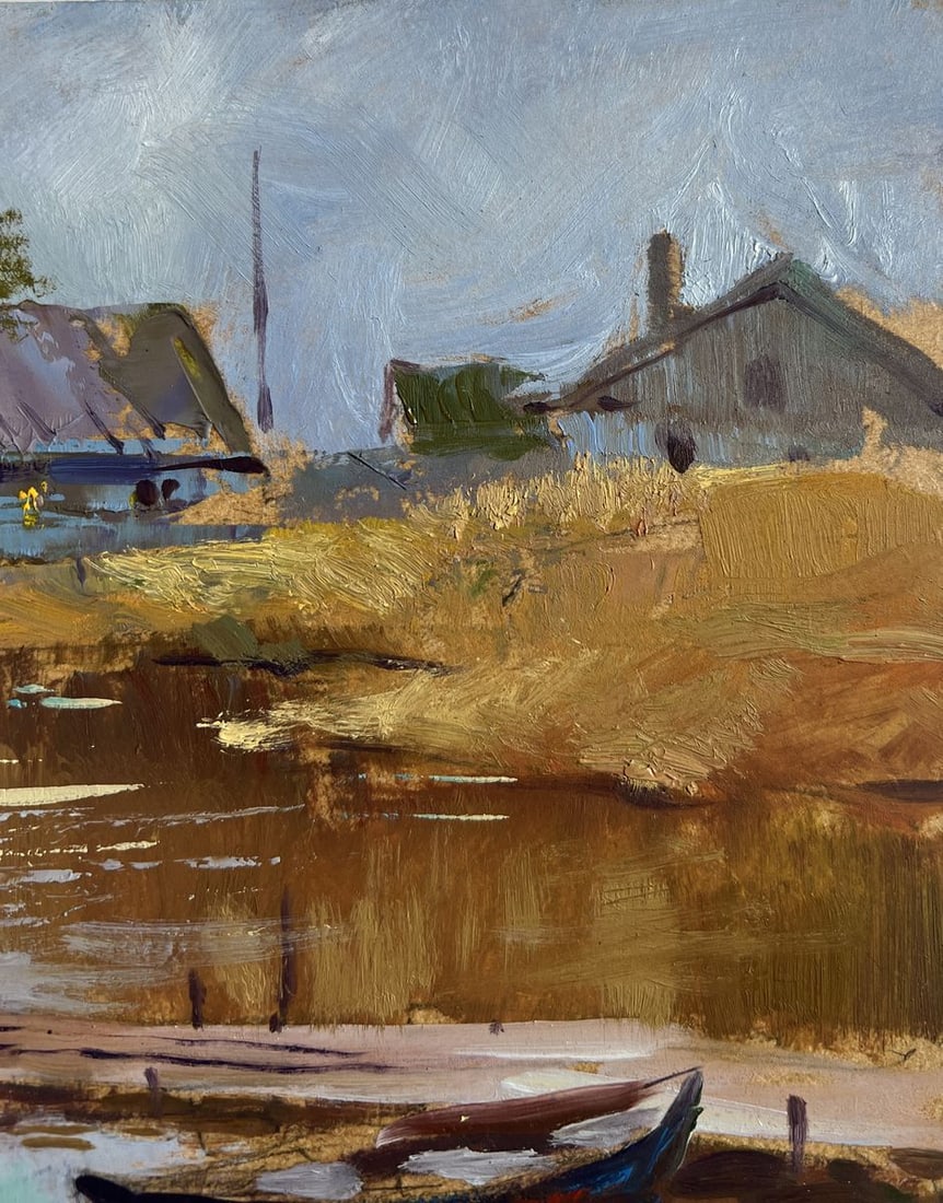 Oil painting There is a boat port in the village Yuriy Suprunchuk - 4