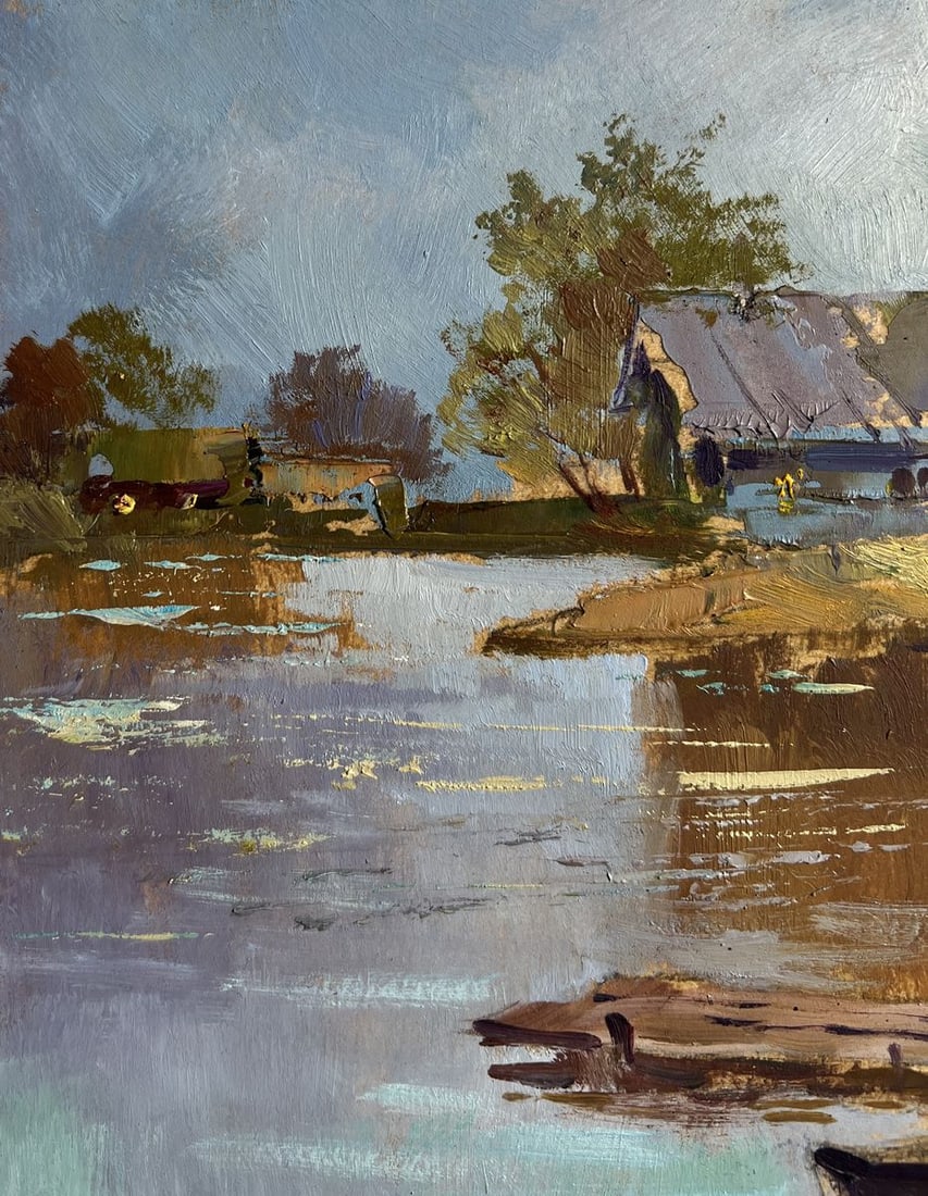 Oil painting There is a boat port in the village Yuriy Suprunchuk - 5