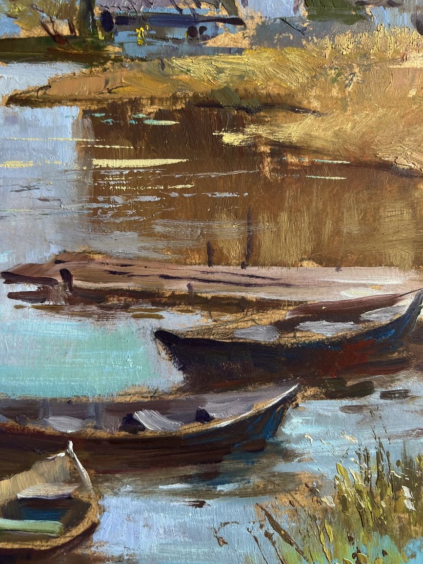 Oil painting There is a boat port in the village Yuriy Suprunchuk - 6