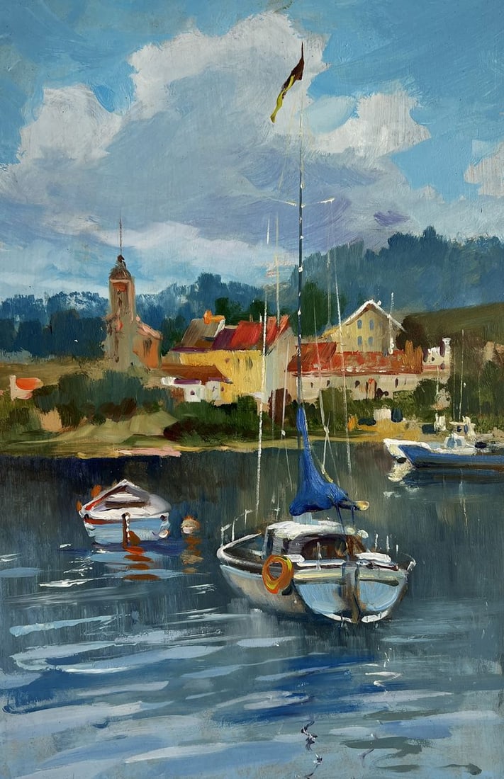 Oil painting Boats off the city coast Yuriy Suprunchuk - 3