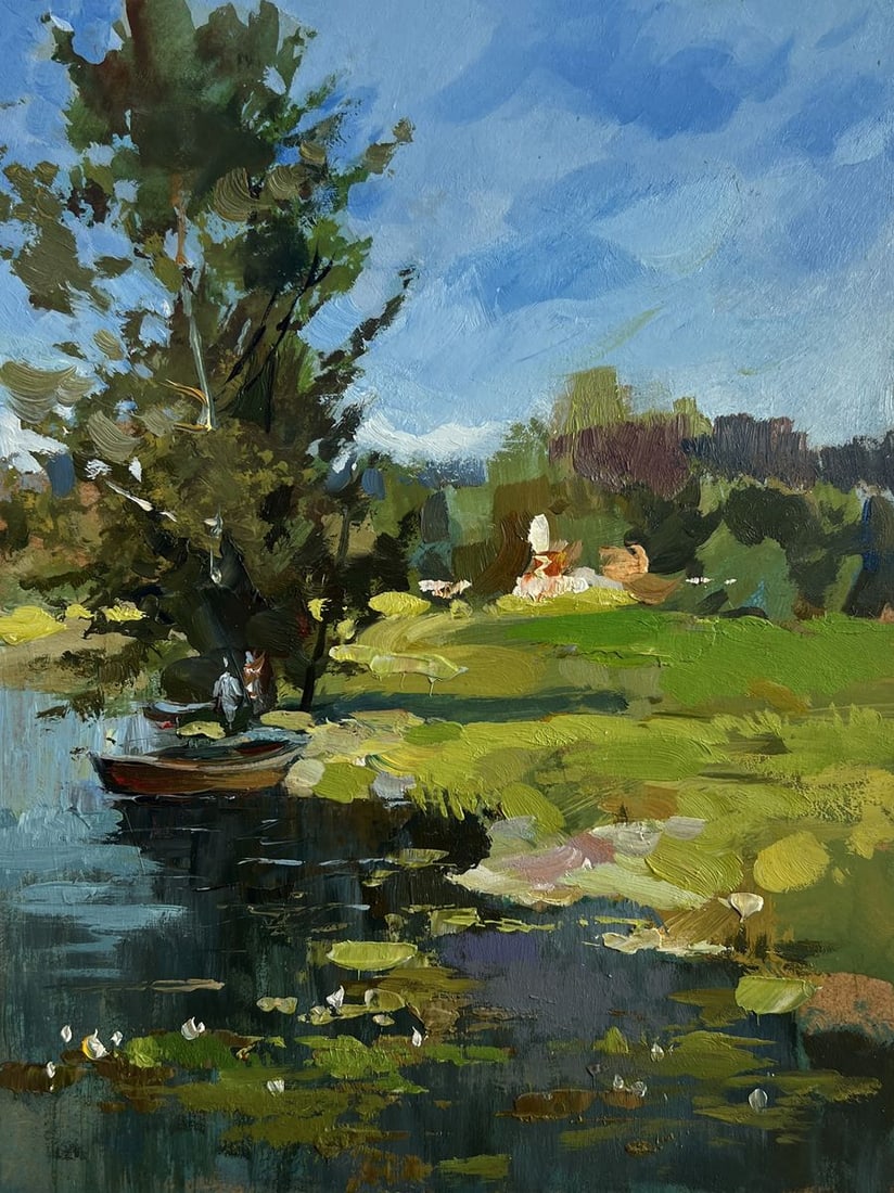 Oil painting A boat by a lonely tree Yuriy Suprunchuk - 3