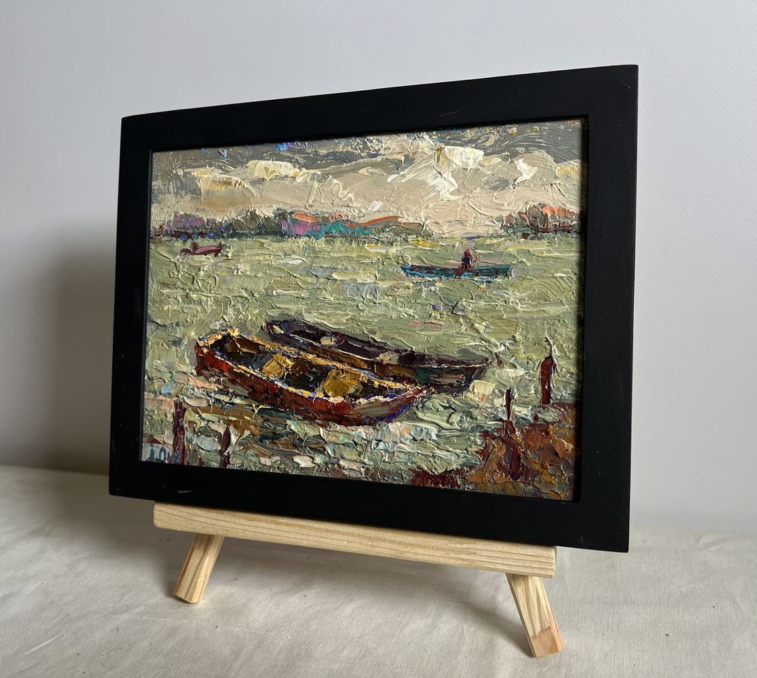 Oil painting Boats near the pier Oksana Kalenyuk - 2