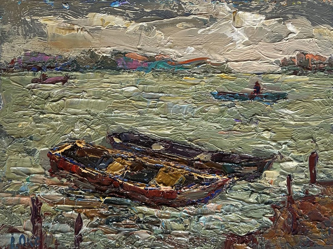 Oil painting Boats near the pier Oksana Kalenyuk - 3