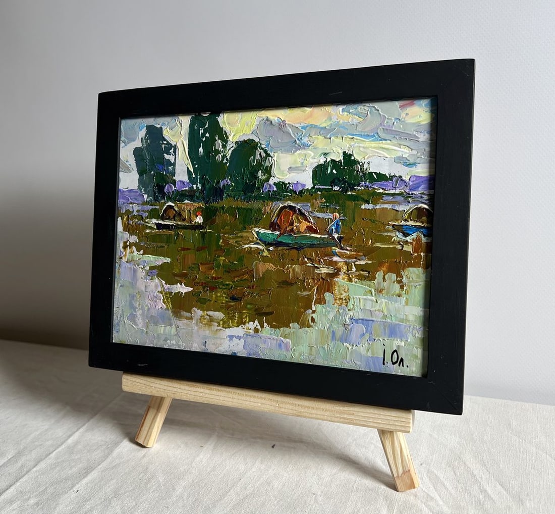 Oil painting Hay transportation by boats Alex Kalenyuk - 2