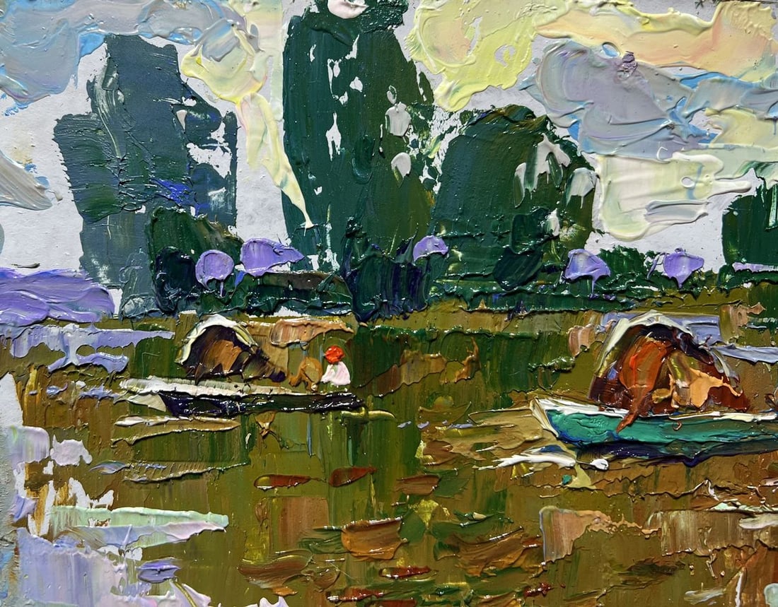 Oil painting Hay transportation by boats Alex Kalenyuk - 4