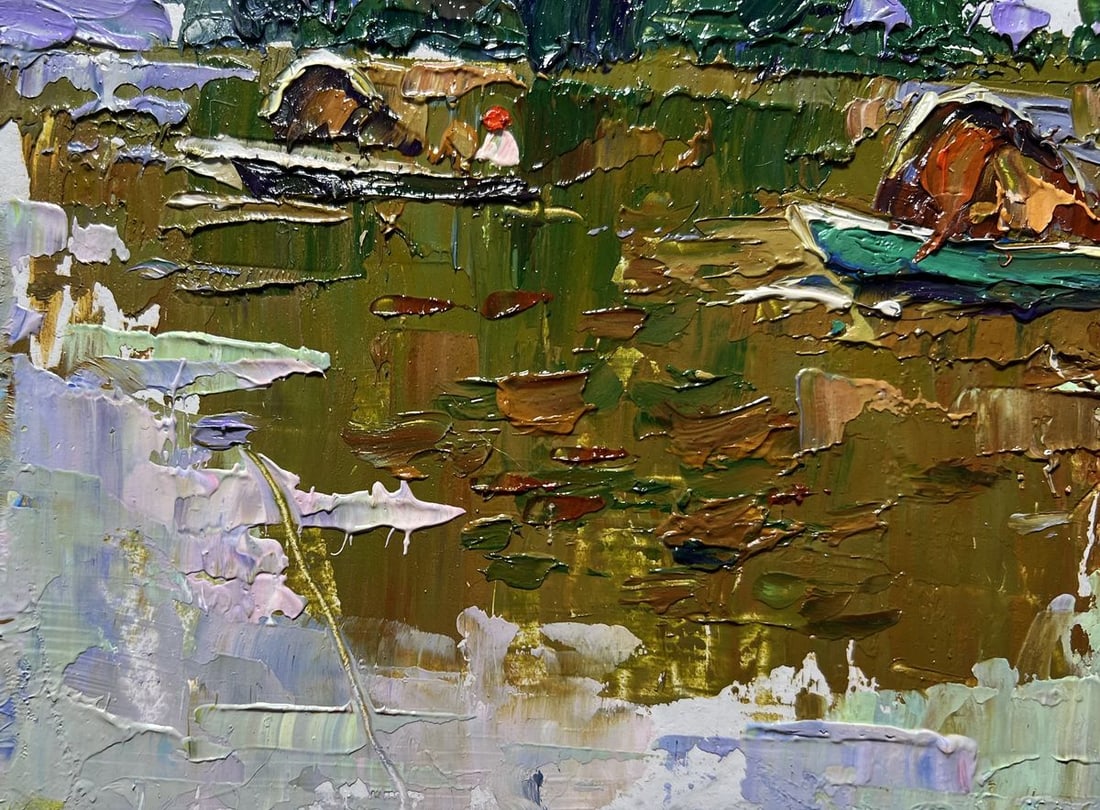 Oil painting Hay transportation by boats Alex Kalenyuk - 5