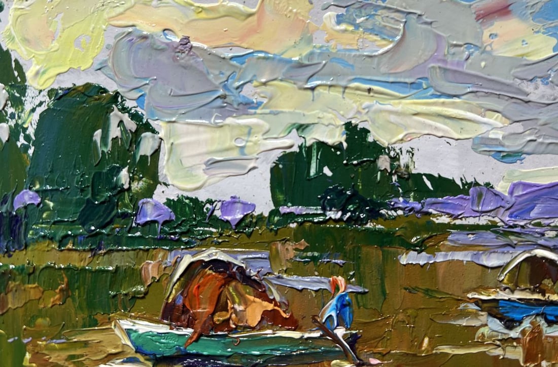 Oil painting Hay transportation by boats Alex Kalenyuk - 6